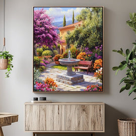 Tableau Provence Jardin Clos et Fontaine, art mural décoration nature
