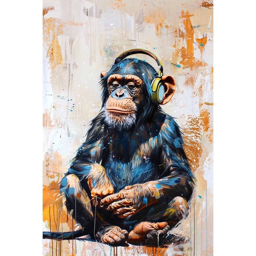 Tableau Singe Musique, art mural décoration nature
