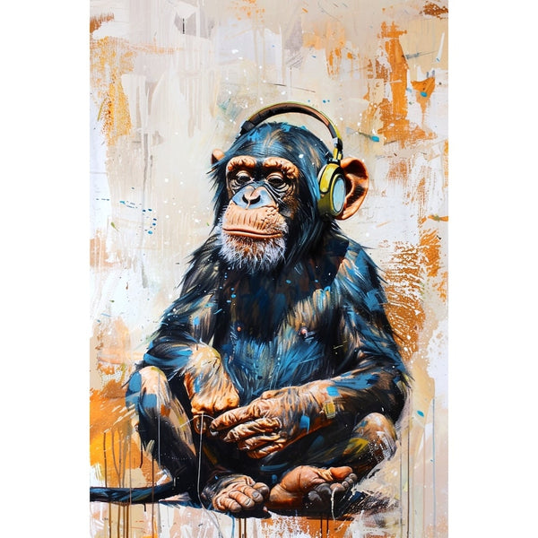Tableau Singe Musique, art mural décoration nature