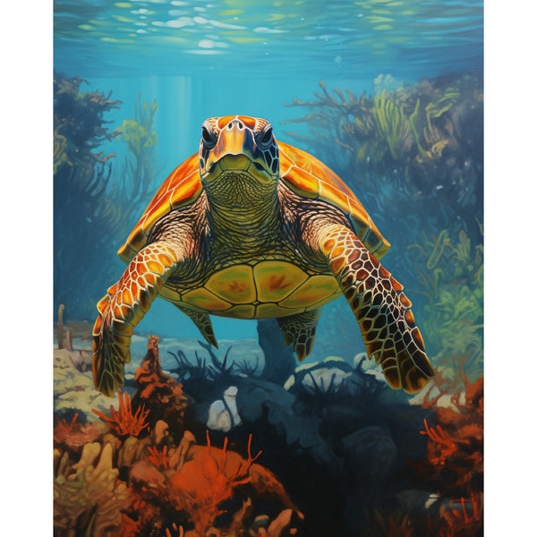 Tableau Tortue Hippocampe, art mural décoration nature