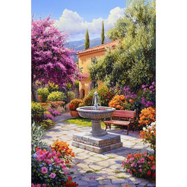 Tableau Provence Jardin Clos et Fontaine, art mural décoration nature