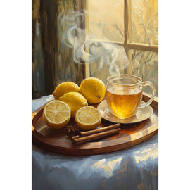 Tableau Citrons et Tasse de Thé, art mural décoration nature
