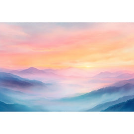 Tableau Ciel d'Aube Pastel sur Montagnes Brumeuses, art mural décoration nature