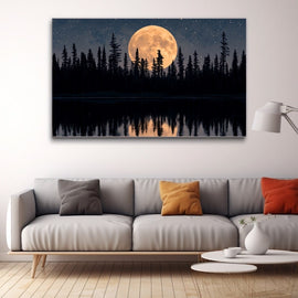 Tableau Lune Orangée sur Paysage, art mural décoration nature