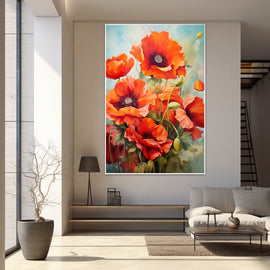 Tableau Coquelicots et Bourgeons en Éclosion, art mural décoration nature