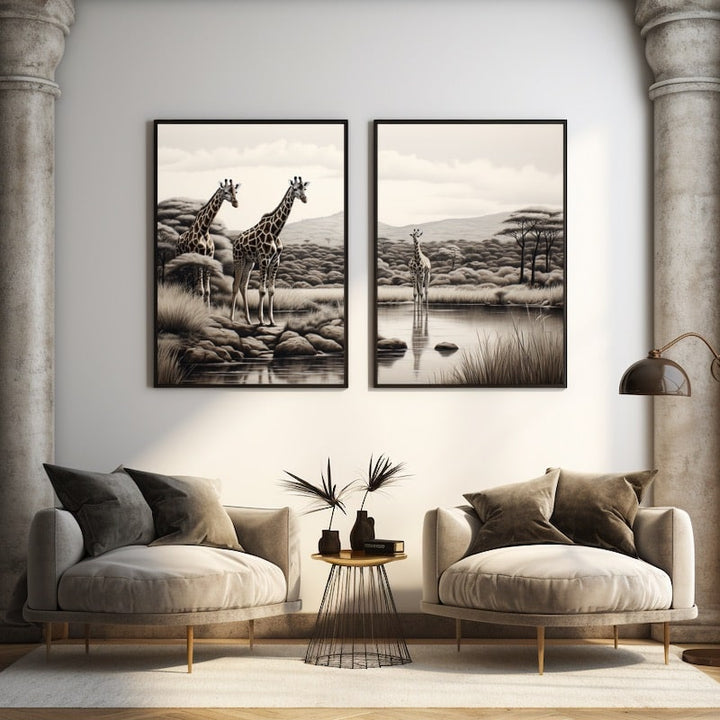 Tableaux Girafes Dessins, art mural décoration nature