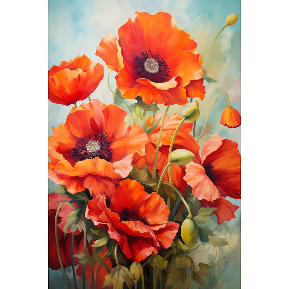 Tableau Coquelicots et Bourgeons en Éclosion, art mural décoration nature