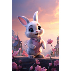 Tableau Toile Rose Fille Lapin, art mural décoration nature
