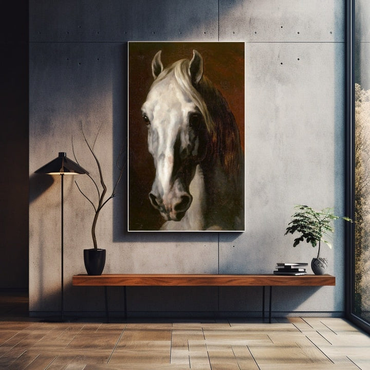 Tête de Cheval Blanc Peinture, art mural décoration nature