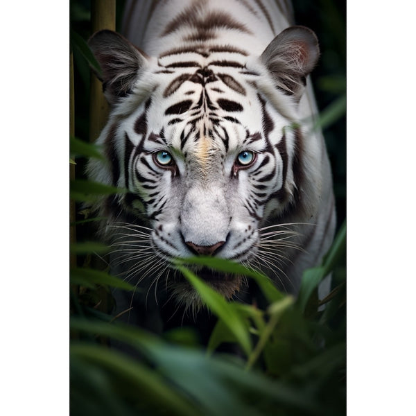 Tableau Tigre Blanc Yeux Bleus, art mural décoration nature