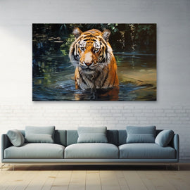Peinture Tigre dans l'Eau, art mural décoration nature