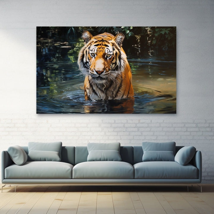 Peinture Tigre dans l'Eau, art mural décoration nature