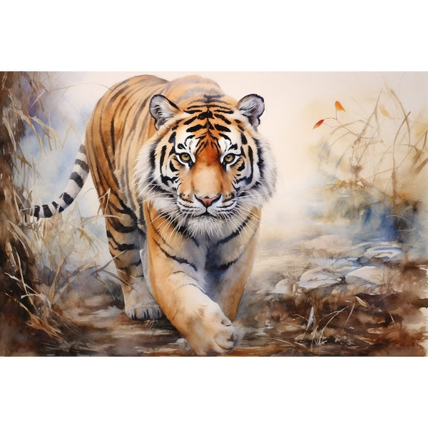 Peinture Tigre en Marche, art mural décoration nature