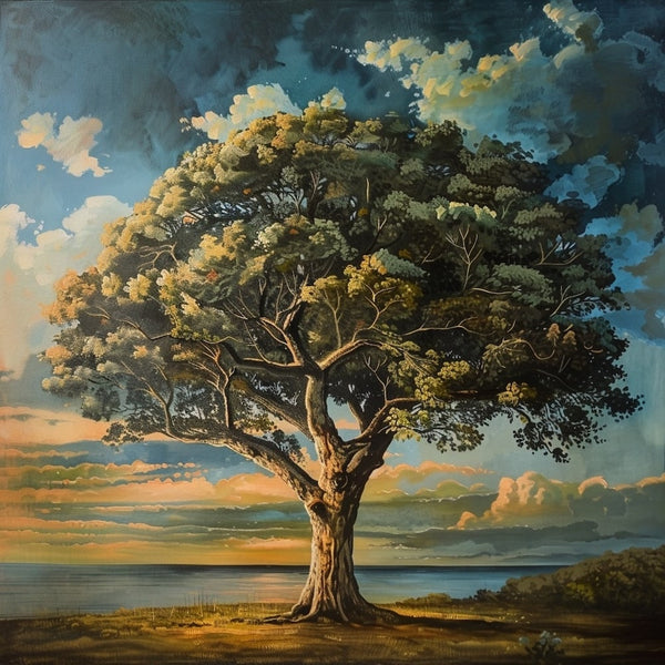 Tableau sur Toile Arbre Majestueux au Coucher de Soleil, art mural décoration nature