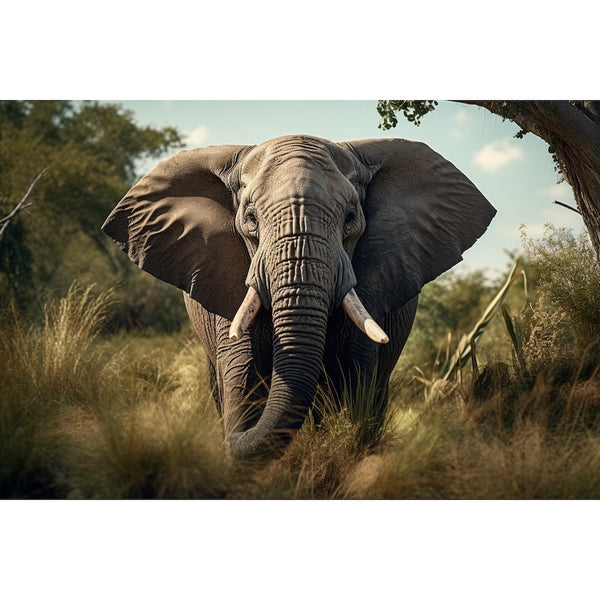 Tableau Éléphant dans les Hautes Herbes, art mural décoration nature