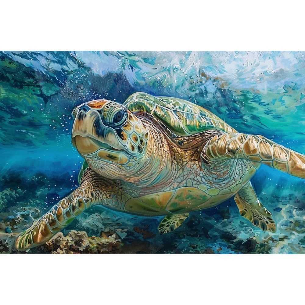 Peinture Tortue de Mer, art mural décoration nature