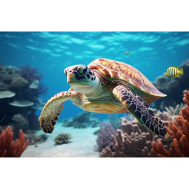 Tableau Tortue Marine et Récif Corallien, art mural décoration nature