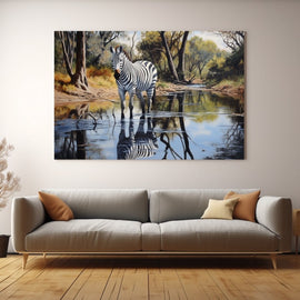 Peinture Zèbre au Point d'Eau, art mural décoration nature