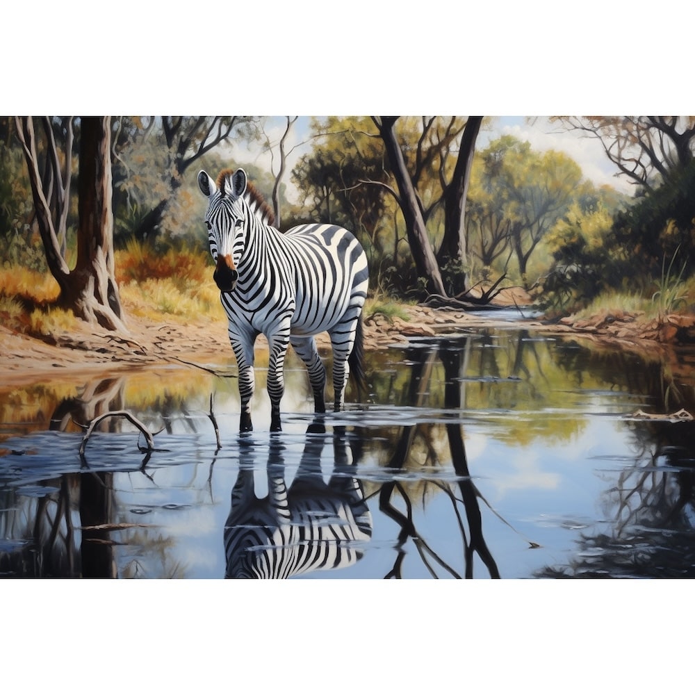 Peinture Zèbre au Point d'Eau, art mural décoration nature