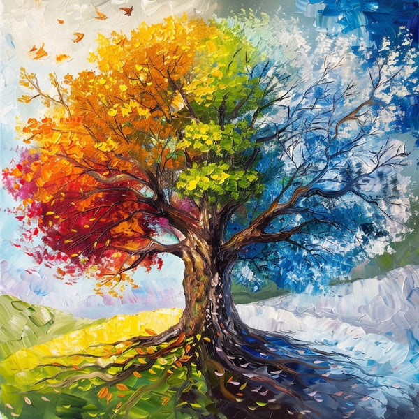 Peinture Arbre 4 Saisons, art mural décoration nature