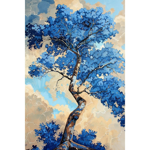 Peinture Arbre Bleu, art mural décoration nature
