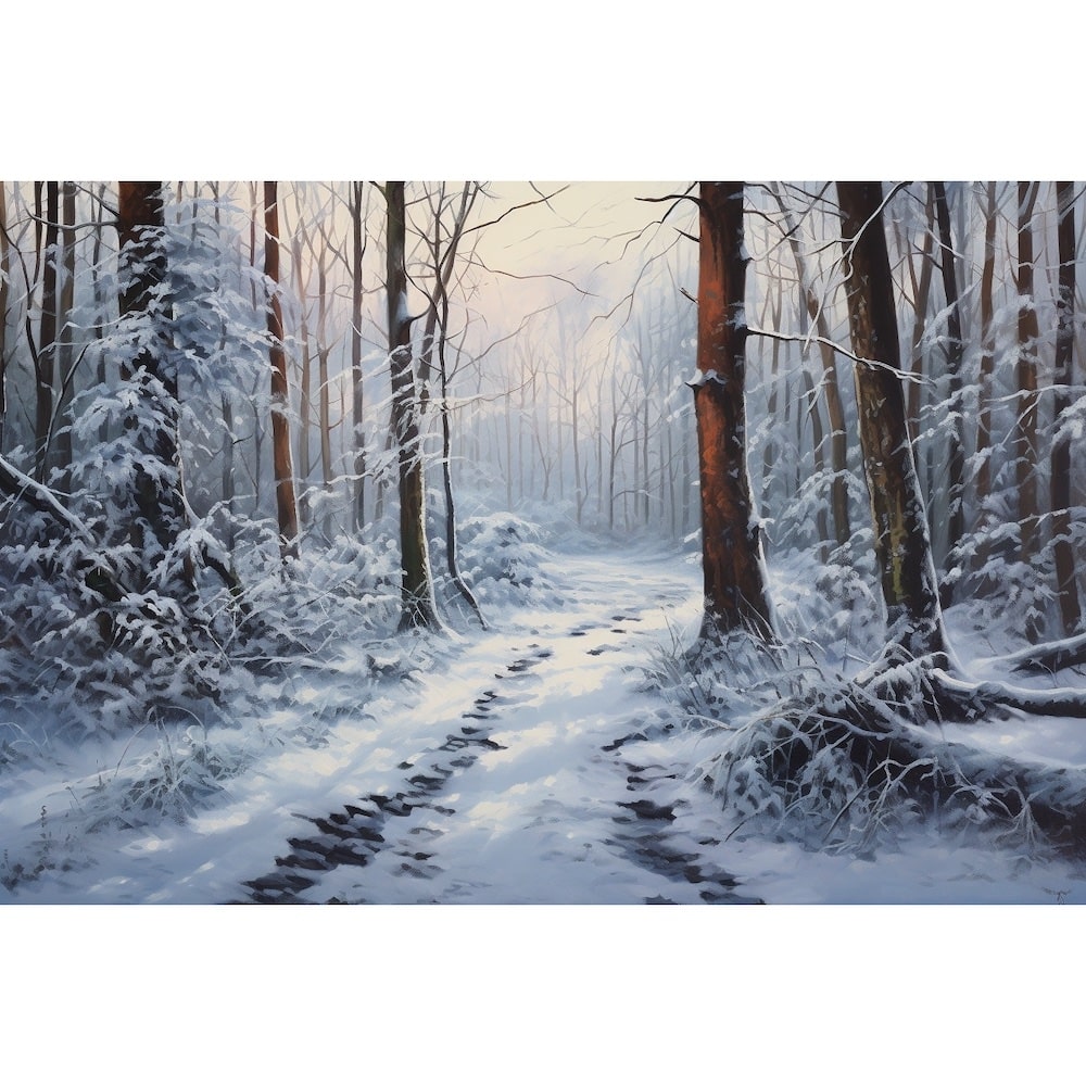 Peinture Sentier Enneigé en Sous-Bois, art mural décoration nature