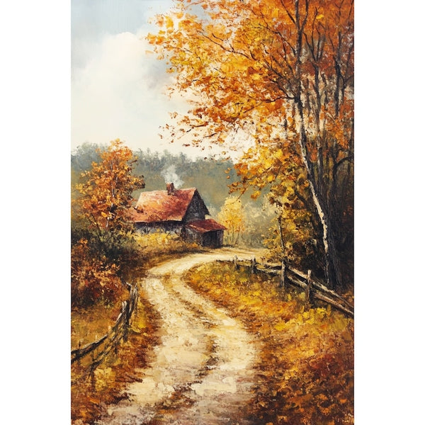 Peinture Chemin de Campagne en Automne, art mural décoration nature