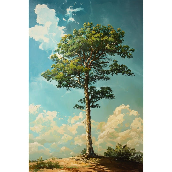 Peinture Arbre sous un Ciel d'Azur Nuageux, art mural décoration nature
