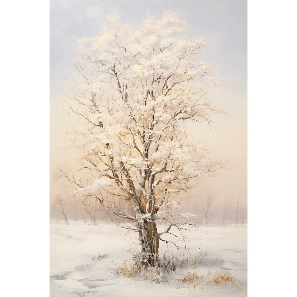 Peinture Arbre Givré dans la Brume, art mural décoration nature