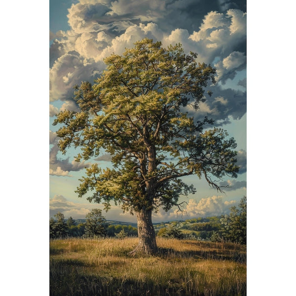 Peinture à l'Huile Arbre dans un Champ d'Été, art mural décoration nature