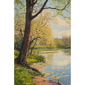 Peinture Arbre au Bord de l'Eau, art mural décoration nature