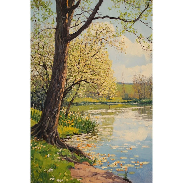 Peinture Arbre au Bord de l'Eau, art mural décoration nature