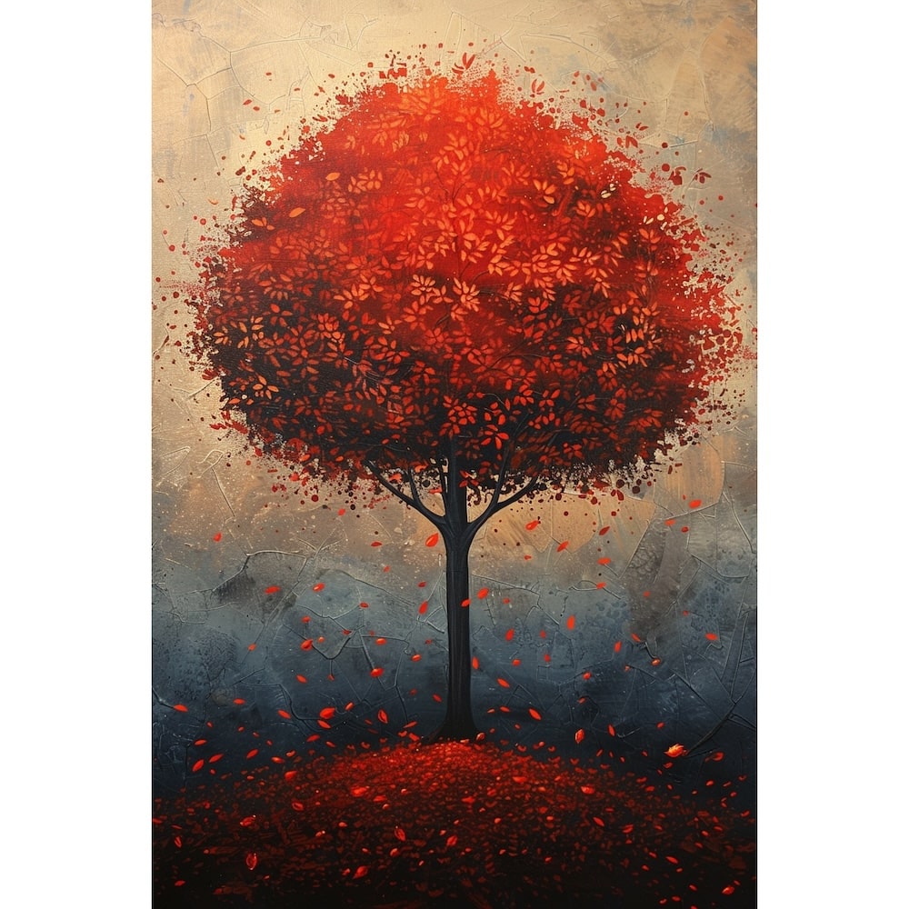 Peinture Arbre Rouge, art mural décoration nature