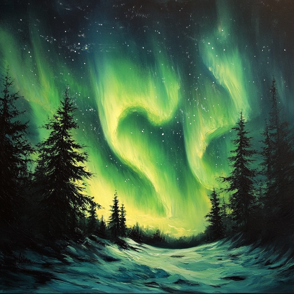 Peinture Aurore Verte Arctique, art mural décoration nature