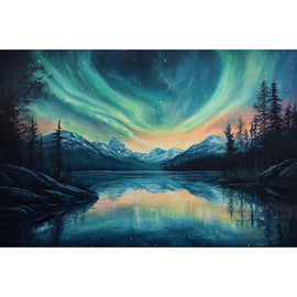 Peinture Acrylique Aurore Boréale, art mural décoration nature