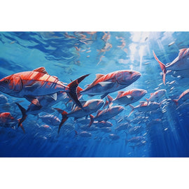 Peinture Banc de Poissons, art mural décoration nature