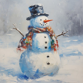 Peinture Bonhomme de Neige Joyeux, art mural décoration nature
