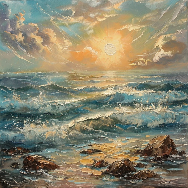 Peinture Rivage au Soleil Cuivré, art mural décoration nature