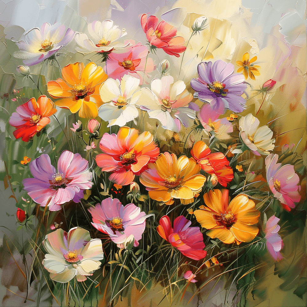 Peinture Acrylique Bouquet de Fleurs, art mural décoration nature