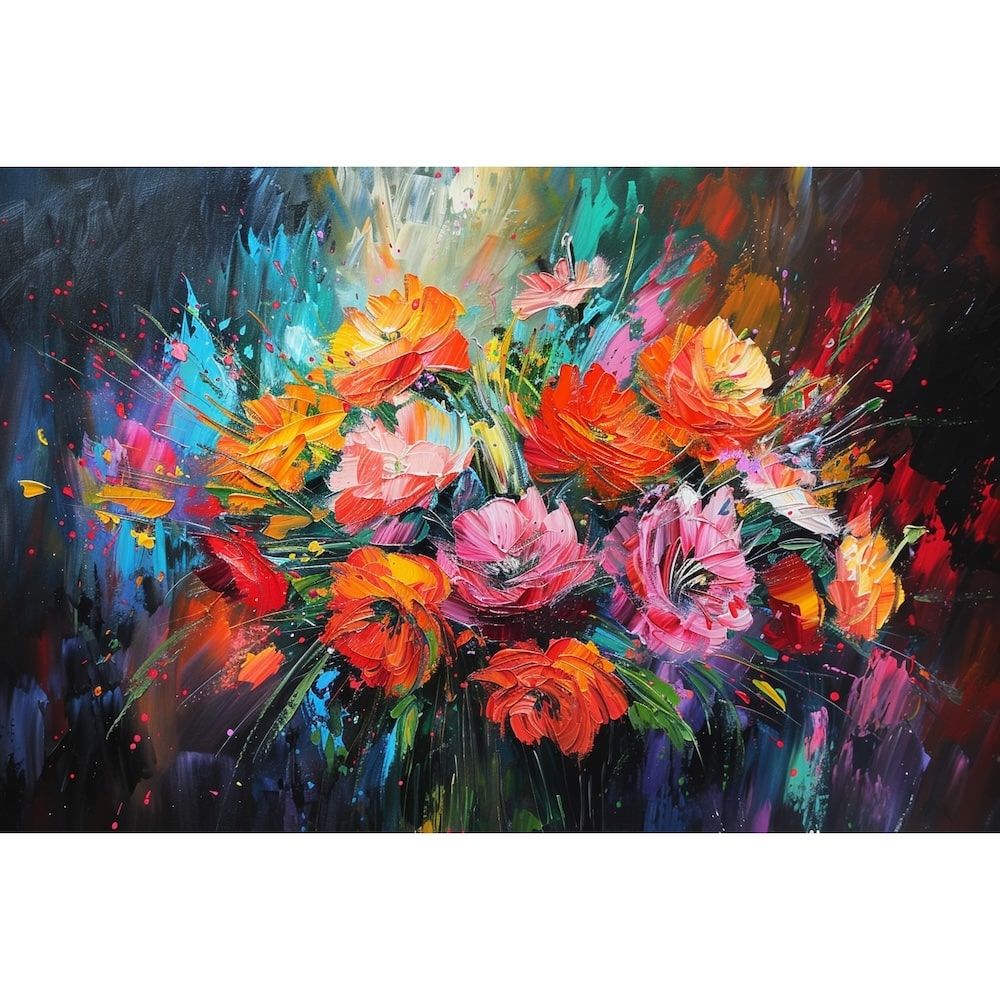 Peinture Abstraite Bouquet de Fleurs, art mural décoration nature