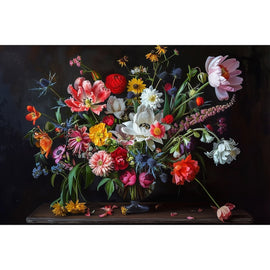 Peinture À l'Huile Bouquet de Fleurs Multicolore, art mural décoration nature