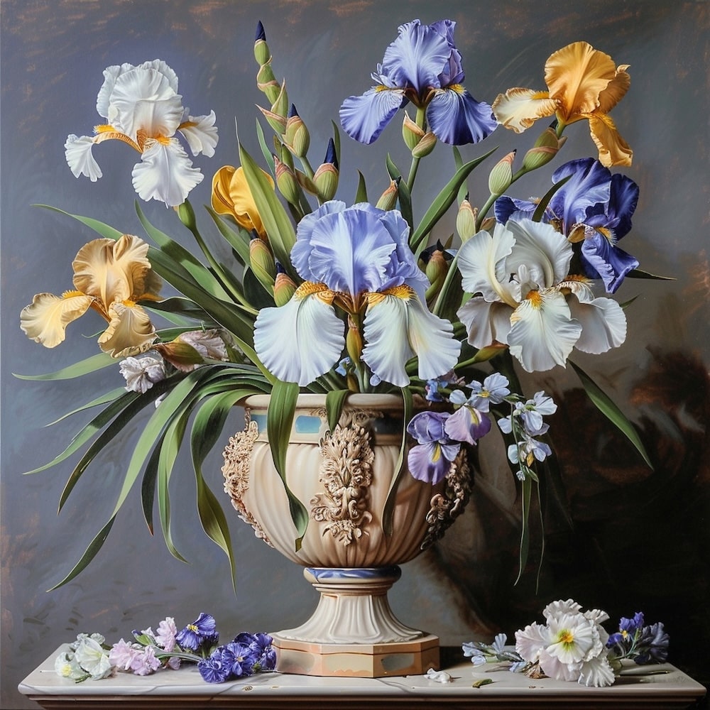 bouquet d iris en peinture