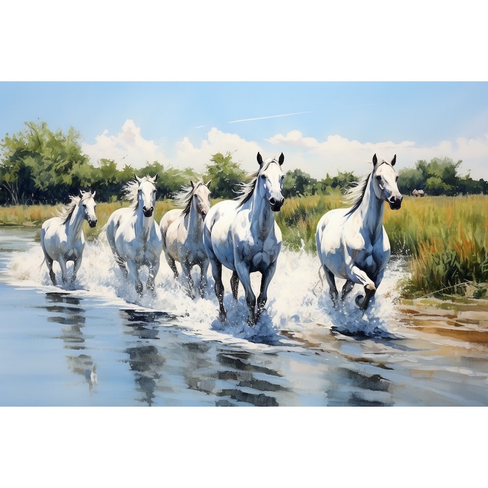 Peinture Chevaux Camargue, art mural décoration nature