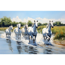 Peinture Chevaux Camargue, art mural décoration nature
