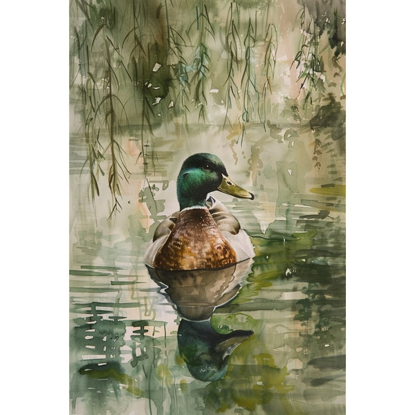 Peinture Canard Colvert sur l'Étang sous le Saule, art mural décoration nature, vue 2