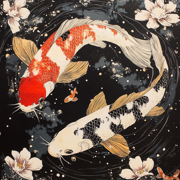 Peinture Carpe Koi, art mural décoration nature