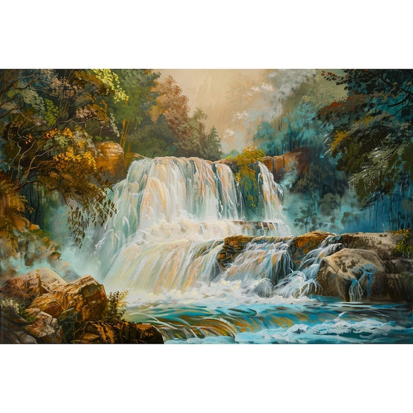 Peinture Cascade en Forêt Luxuriante, art mural décoration nature