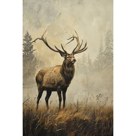 Peinture Cerf Majestueux dans la Brume, art mural décoration nature
