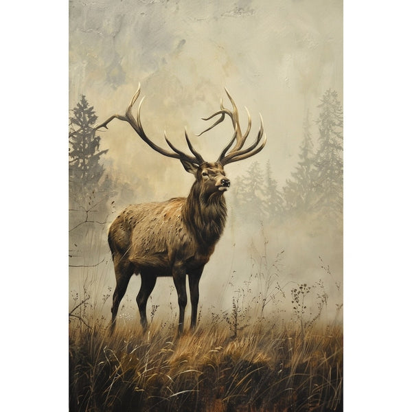 Peinture Cerf Majestueux dans la Brume, art mural décoration nature