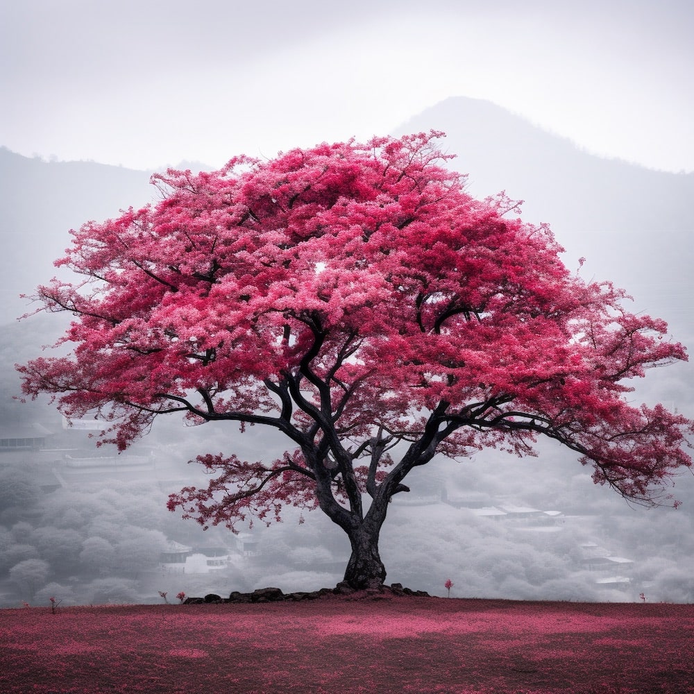 cerisier japonais tableau rouge